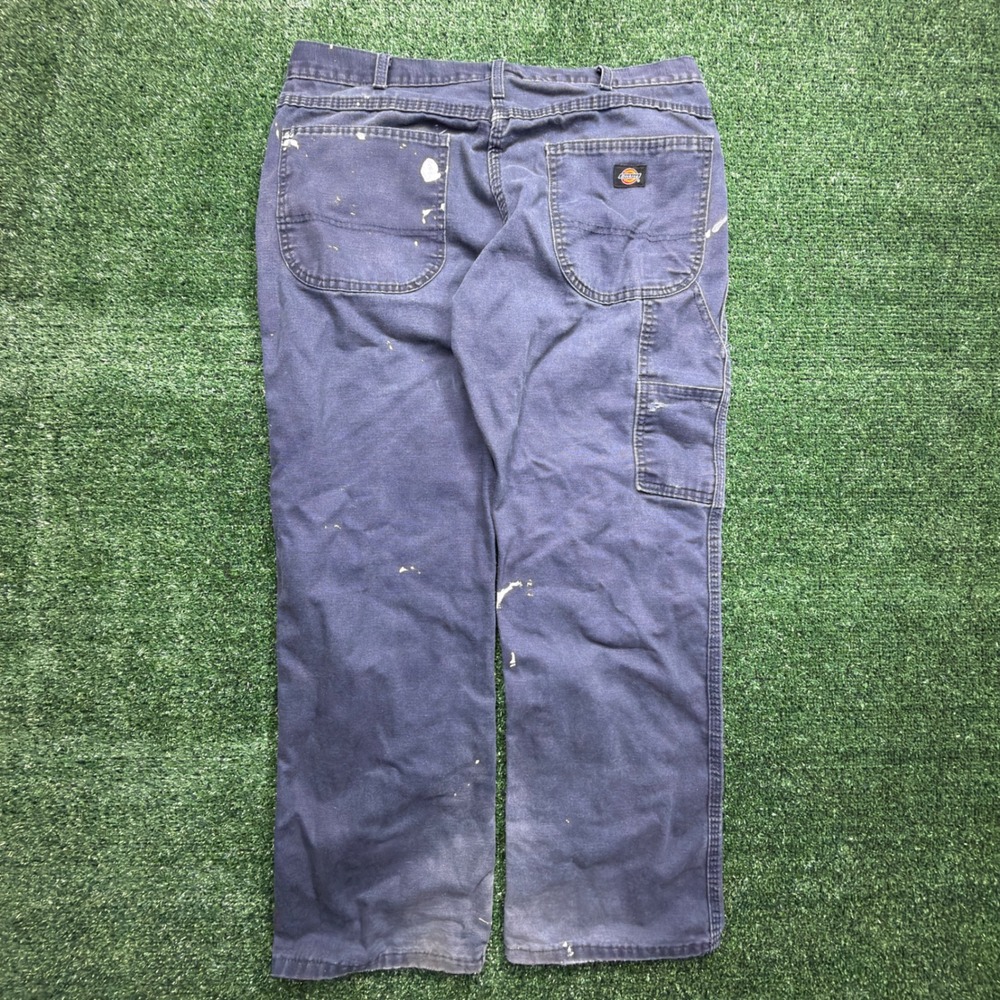 Y2K‎ Dickies Mens Carpenter Pants Navy Blue Distressed Paint Splatter 33x30